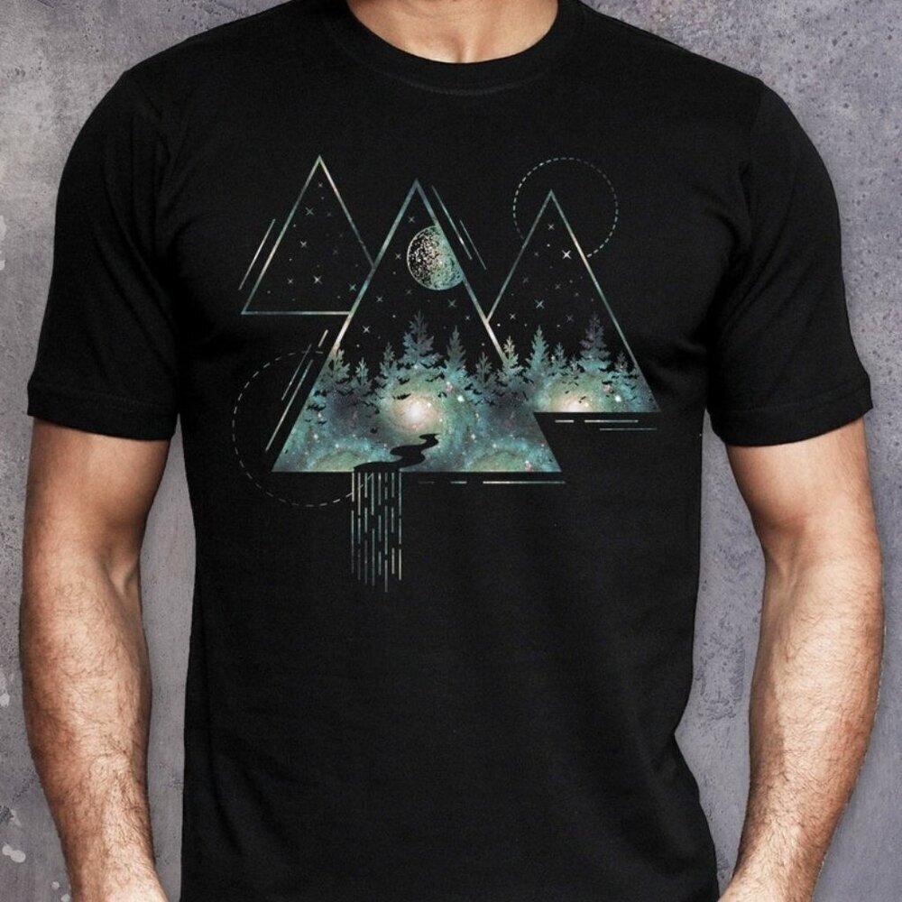 Mens Nature Shirt Forest Trees Mountain Adventure Tee Hiking Camping Shirt
